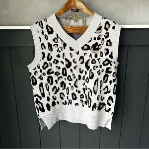 Womens Leopard Print Sleeveless Knit Sweater Vest Size Large